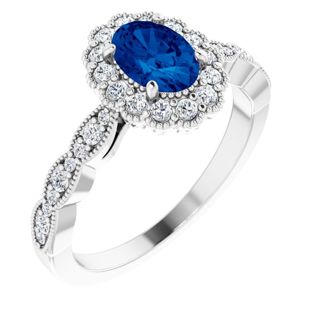 Platinum Lab-Grown Blue Sapphire & 1/3 CTW Natural Diamond Ring
